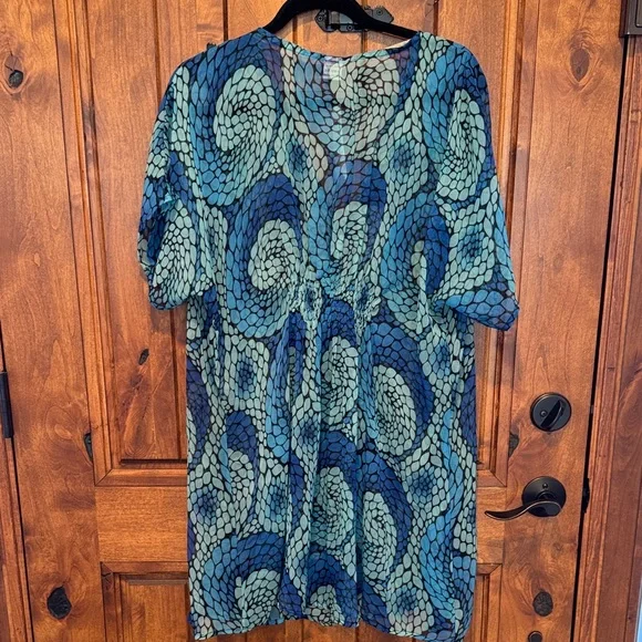 Blue and Green Patterned Women's cover up - Picture 6 of 7